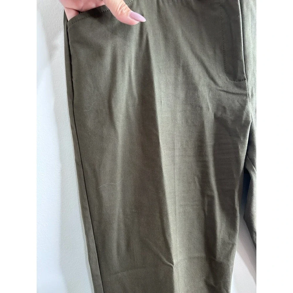 Eileen Fisher Womens Olive Brown Organic Cotton Stretch Straight Leg Pants Sz L